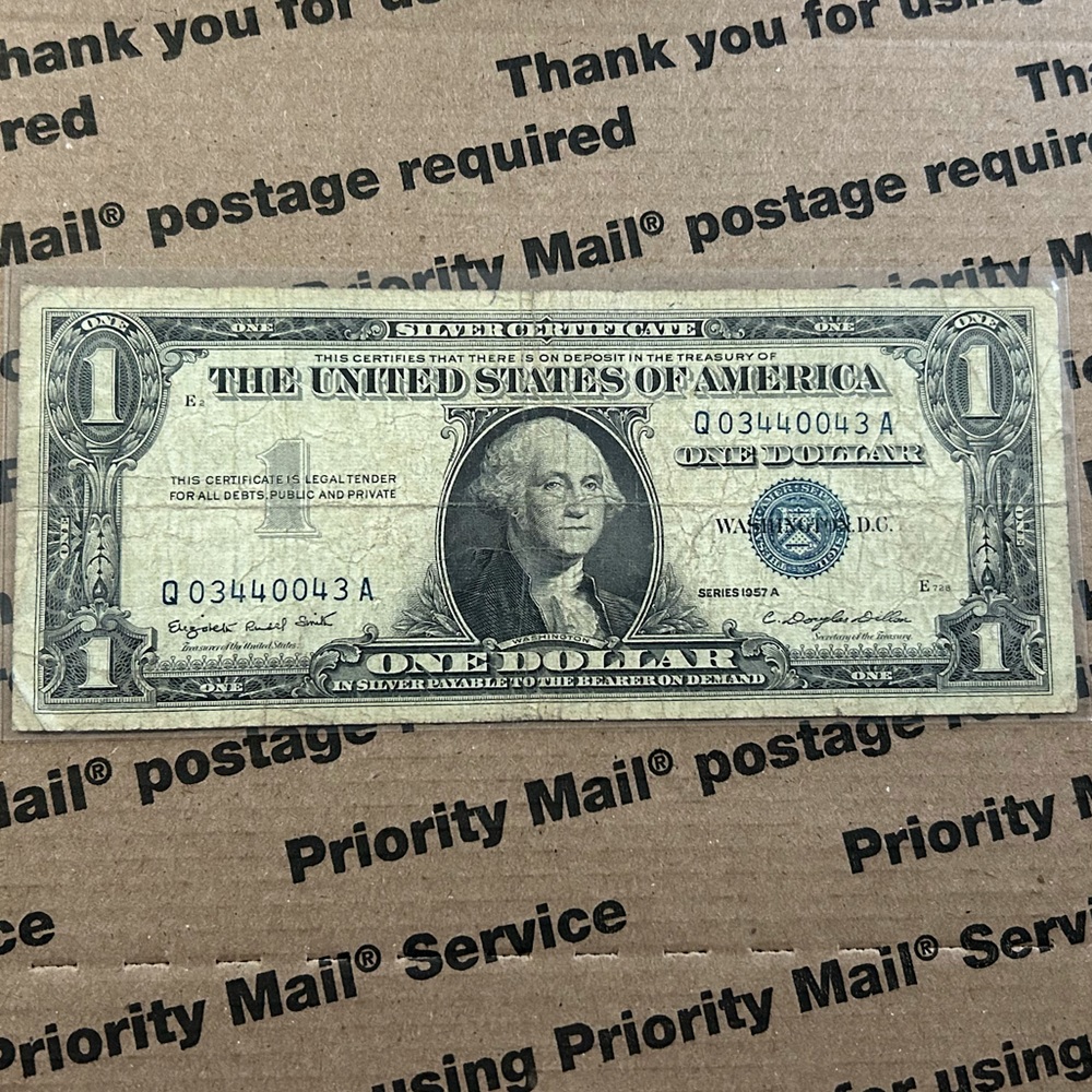 1957 A Blue Seal Silver Certificate One Dollar Bill 💵 03440043 Fancy Serial #
